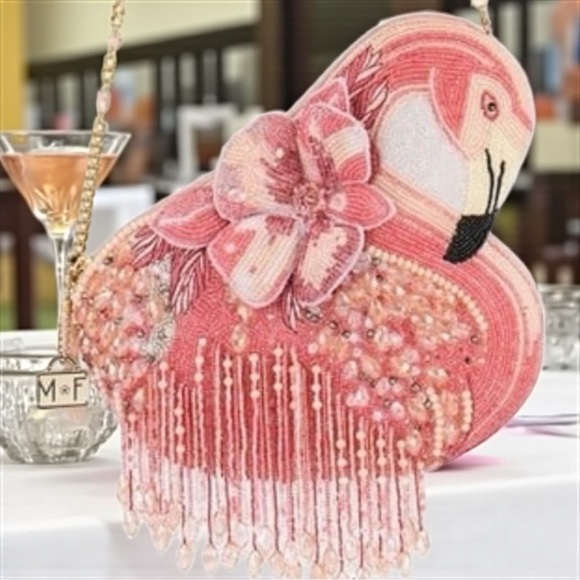 Mary Frances A Leg to Stand on Pink Flamingo Shoulder Bag - Picture 1 of 15